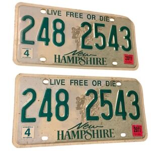 New Hampshire License Plate Pair 248-2543 Live Free or Die 2011 Decals Set of 2